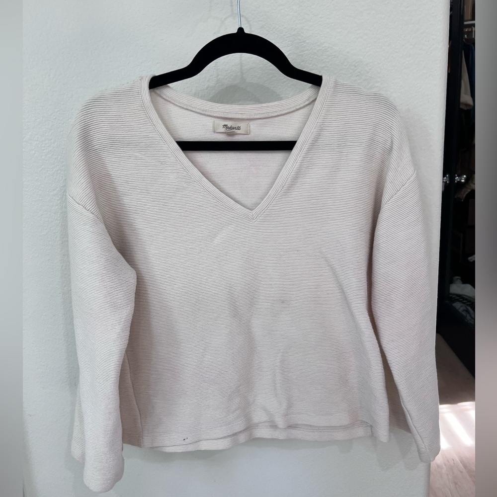 Madewell Ribbed Cream Bell Sleeve Blouse Size S